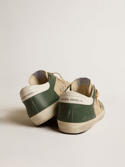 Men's Super-Star  in cream mesh and green nappa with nappa star - Golden Goose Men