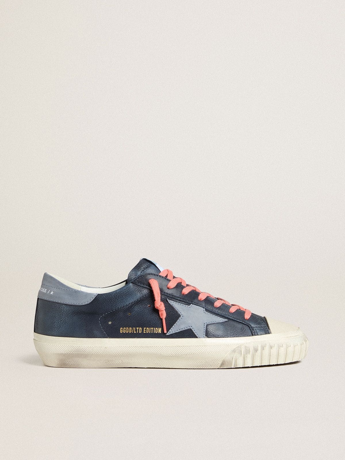 Super-Star in navy-blue leather with light blue leather star and heel tab - Golden Goose Men