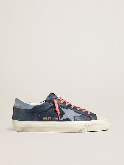 Super-Star in navy-blue leather with light blue leather star and heel tab - Golden Goose Men