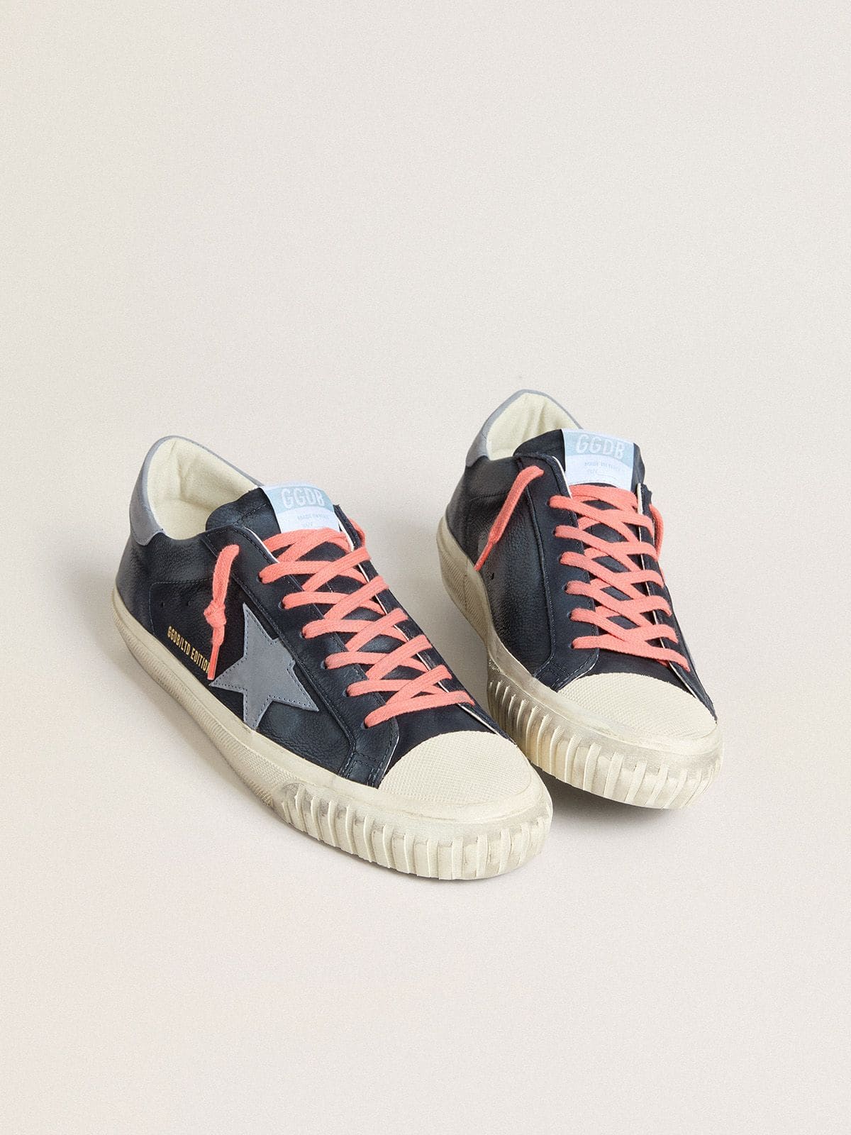 Super-Star in navy-blue leather with light blue leather star and heel tab - Golden Goose Men