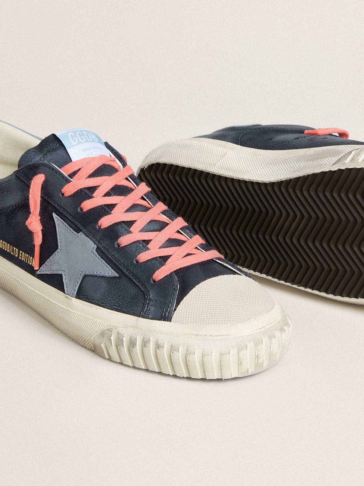 Super-Star in navy-blue leather with light blue leather star and heel tab - Golden Goose Men