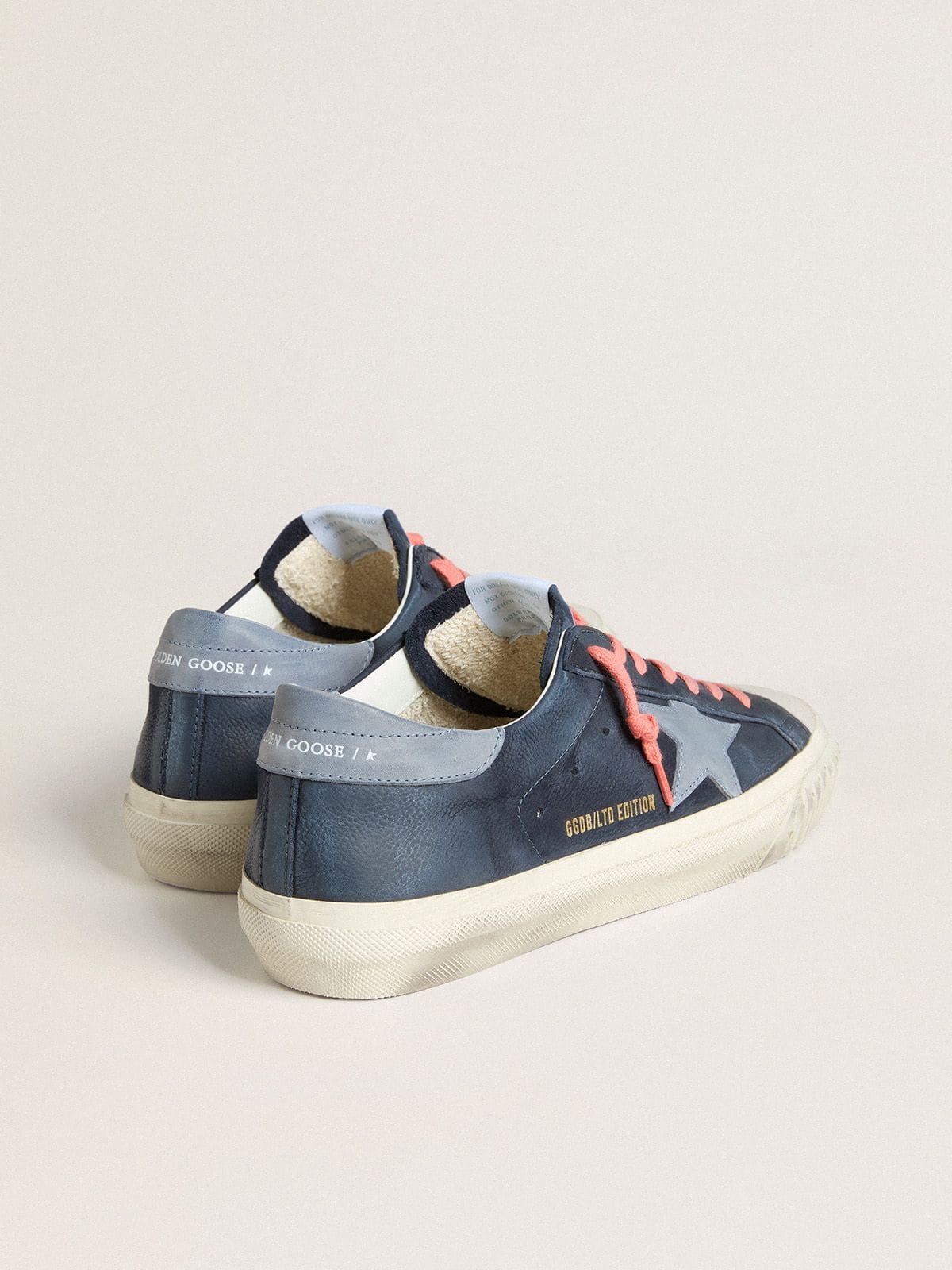 Super-Star in navy-blue leather with light blue leather star and heel tab - Golden Goose Men