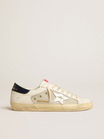 Men's Super-Star LTD in mesh and leather with silver star and blue heel tab - Golden Goose Men