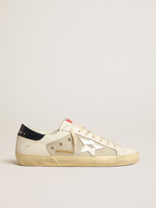 Men's Super-Star LTD in mesh and leather with silver star and blue heel tab - Golden Goose Men