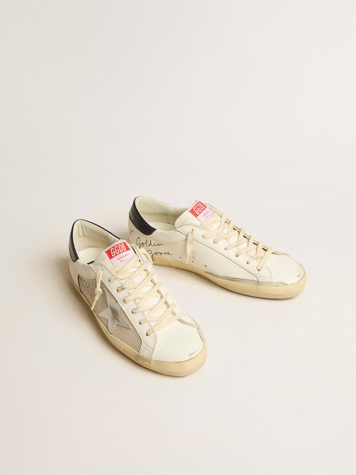 Men's Super-Star LTD in mesh and leather with silver star and blue heel tab - Golden Goose Men