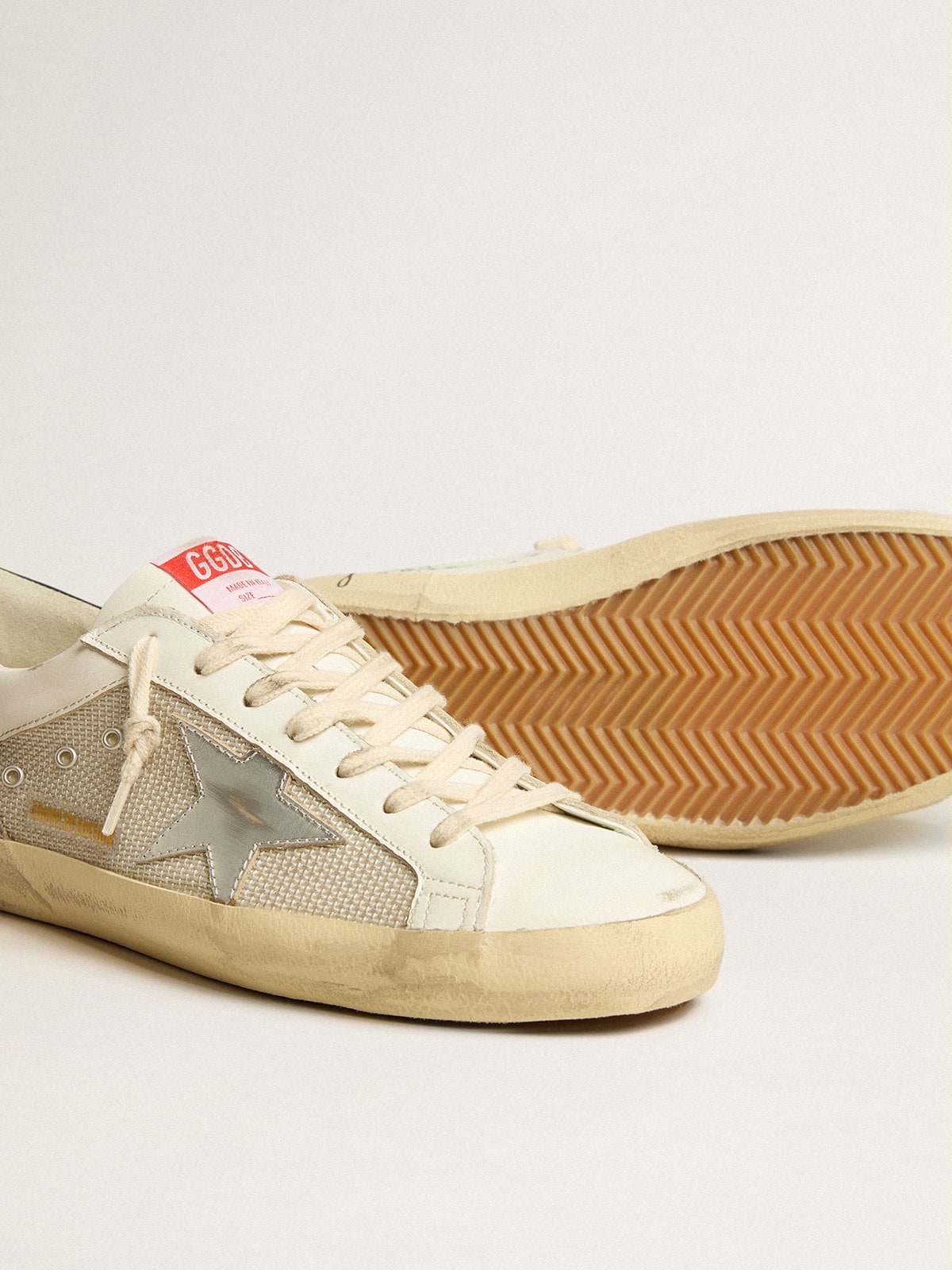 Men's Super-Star LTD in mesh and leather with silver star and blue heel tab - Golden Goose Men
