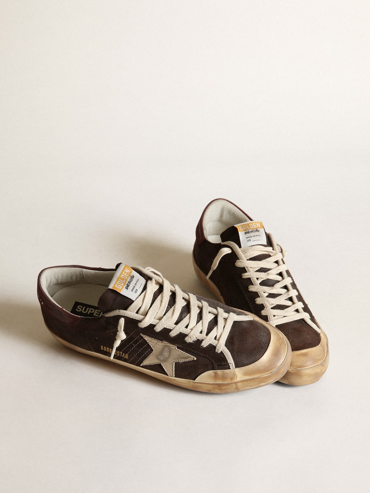 Men's Super-Star Penstar in brown suede with a platinum star - Golden Goose Men
