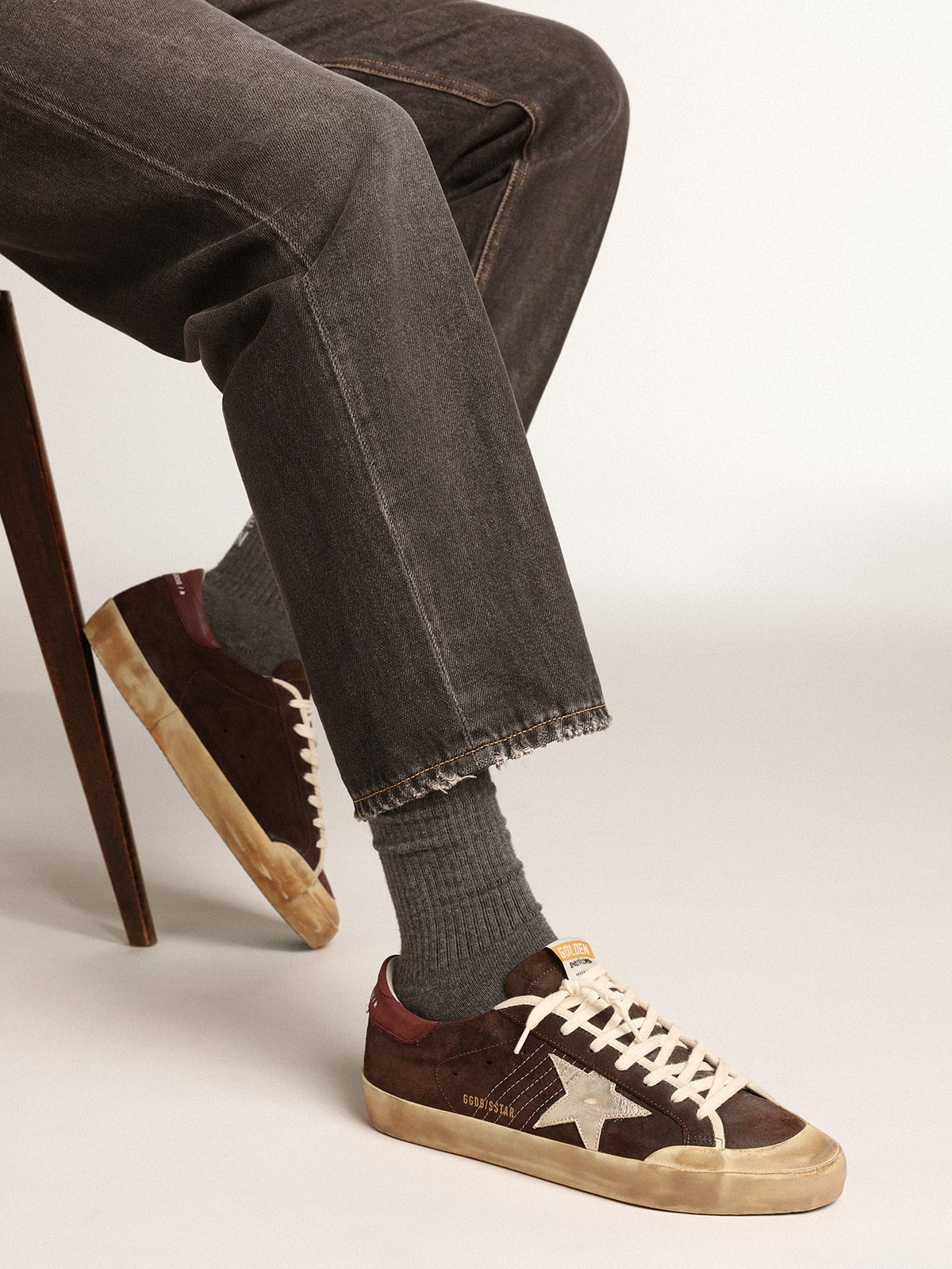 Men's Super-Star Penstar in brown suede with a platinum star - Golden Goose Men