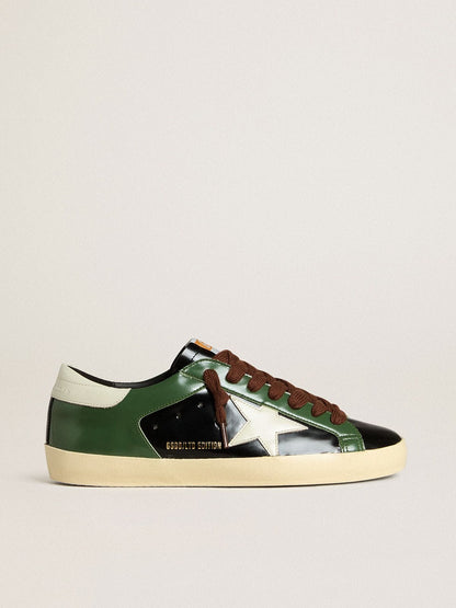 Men’s Super-Star LTD in black laminated leather with white leather star and heel tab - Golden Goose Men