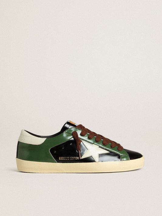 Men’s Super-Star LTD in black laminated leather with white leather star and heel tab - Golden Goose Men
