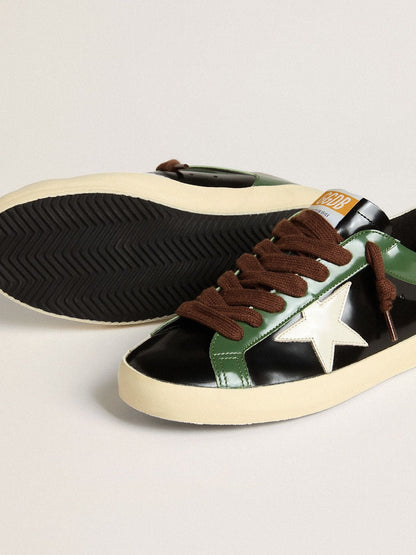 Men’s Super-Star LTD in black laminated leather with white leather star and heel tab - Golden Goose Men