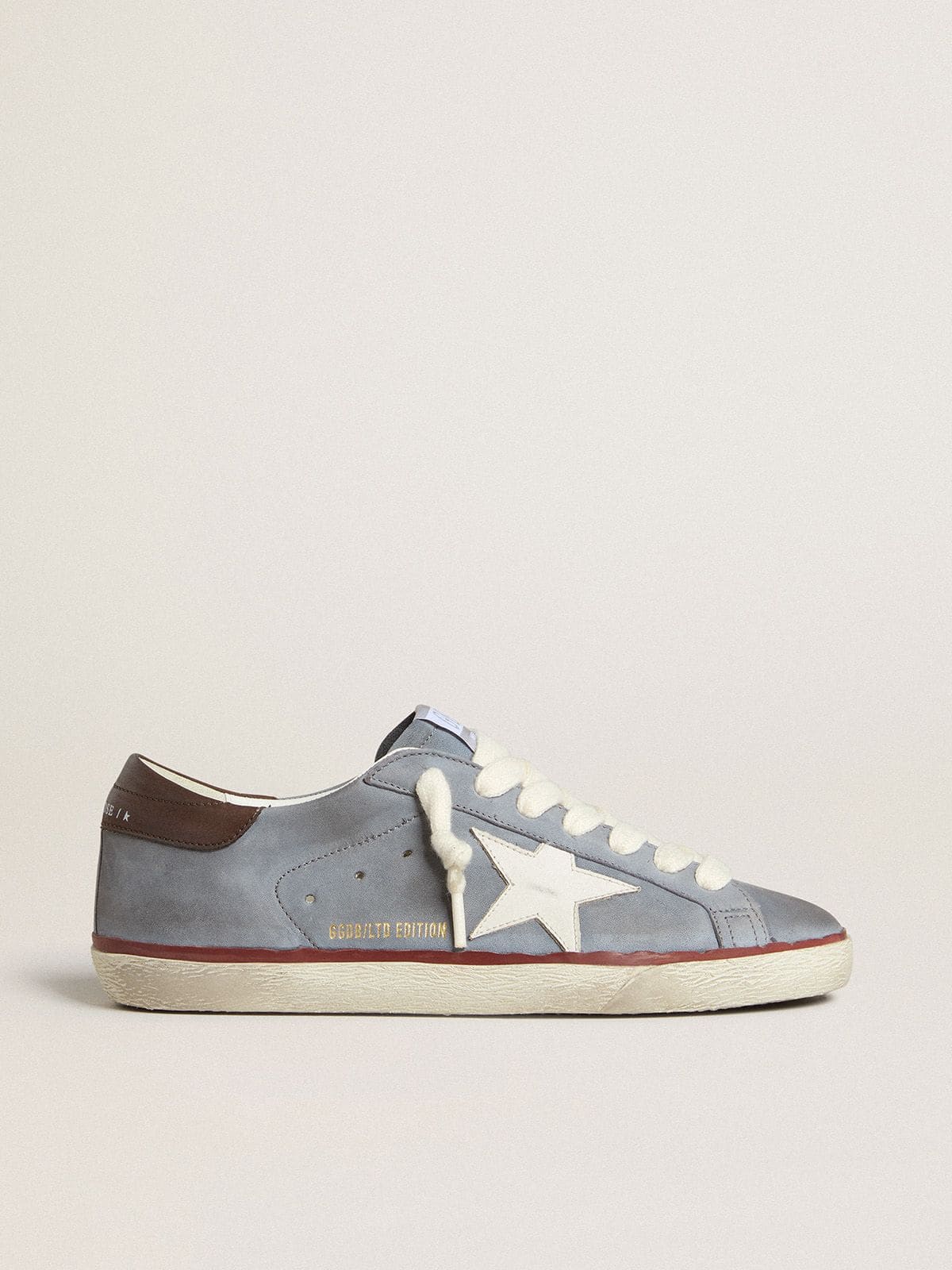 Super-Star LTD in light blue nubuck leather with white leather star and brown leather heel tab - Golden Goose Men