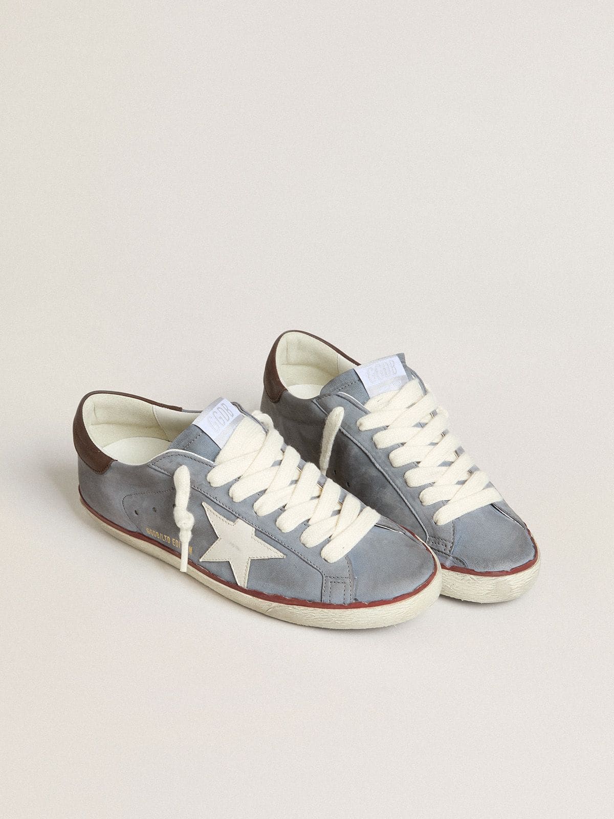 Super-Star LTD in light blue nubuck leather with white leather star and brown leather heel tab - Golden Goose Men