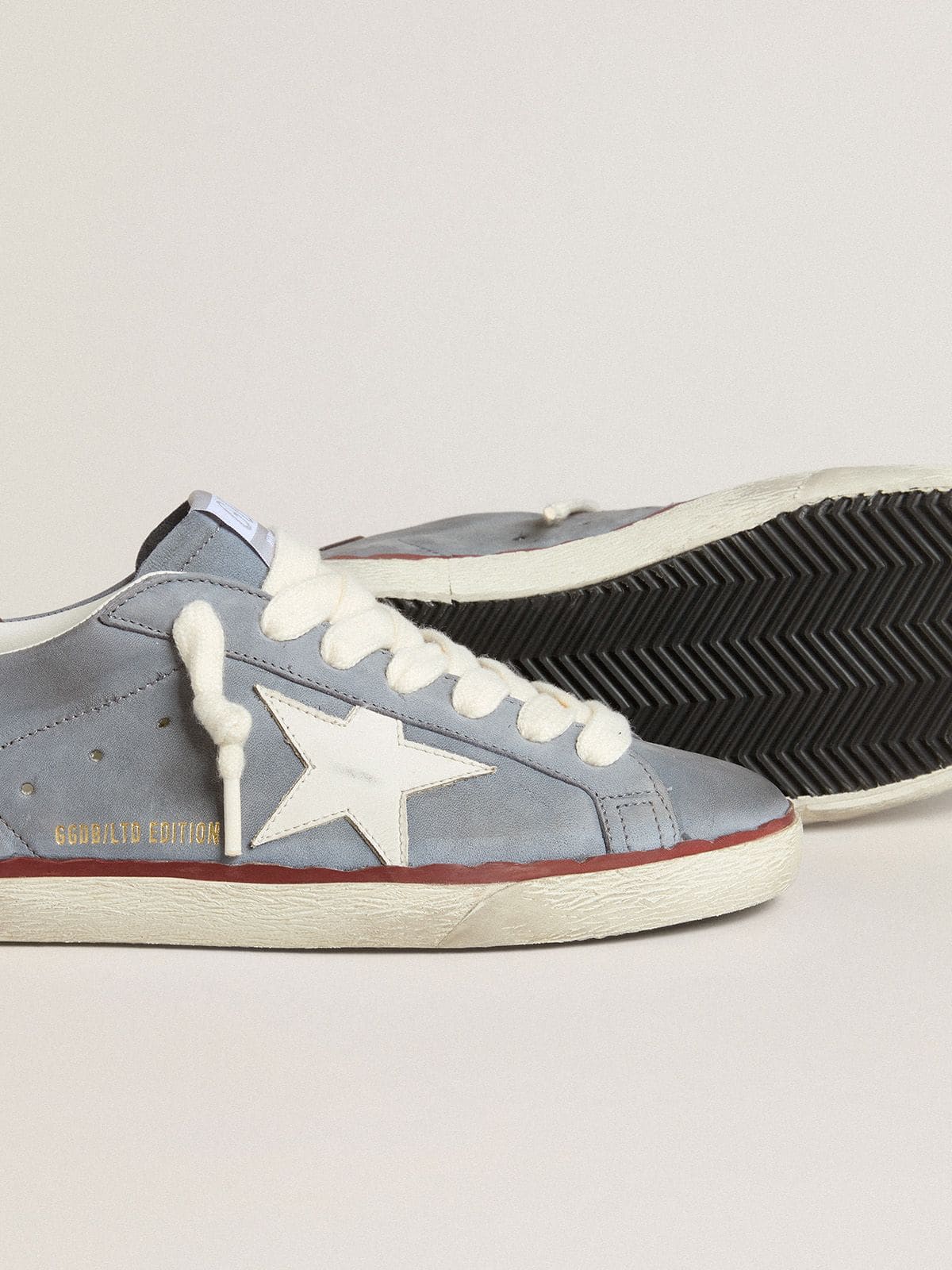 Super-Star LTD in light blue nubuck leather with white leather star and brown leather heel tab - Golden Goose Men