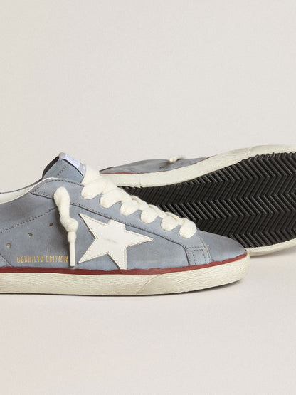Super-Star LTD in light blue nubuck leather with white leather star and brown leather heel tab - Golden Goose Men