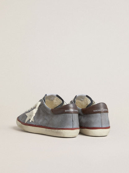 Super-Star LTD in light blue nubuck leather with white leather star and brown leather heel tab - Golden Goose Men