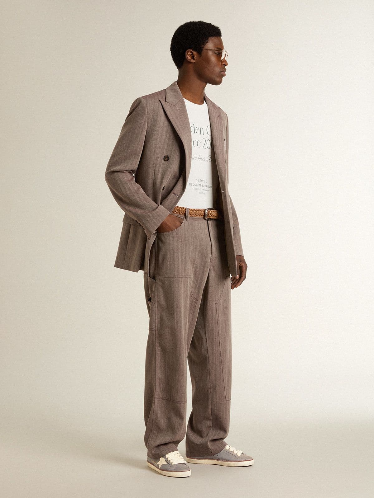 Super-Star LTD in light blue nubuck leather with white leather star and brown leather heel tab - Golden Goose Men