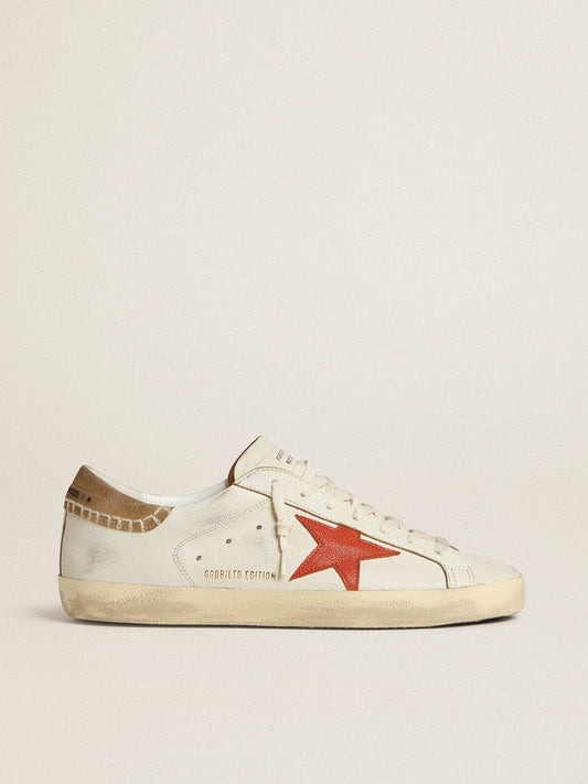 Men's Super-Star LTD in nappa leather with orange leather star and tobacco suede heel tab - Golden Goose Men