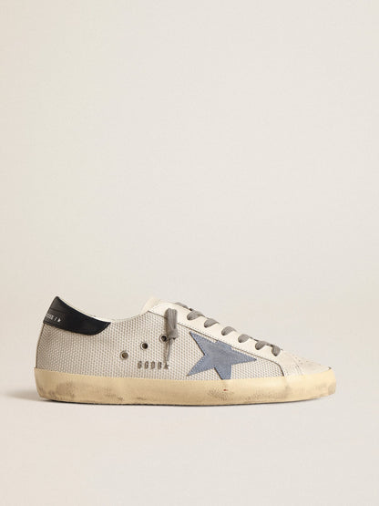 Super-Star in pale silver mesh with light blue suede star - Golden Goose Men