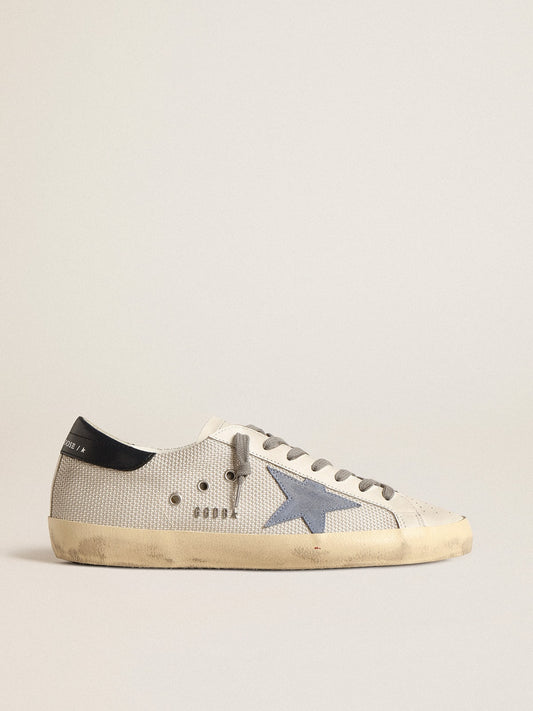 Super-Star in pale silver mesh with light blue suede star - Golden Goose Men
