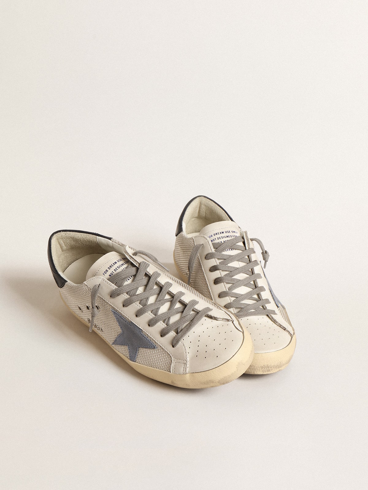 Super-Star in pale silver mesh with light blue suede star - Golden Goose Men