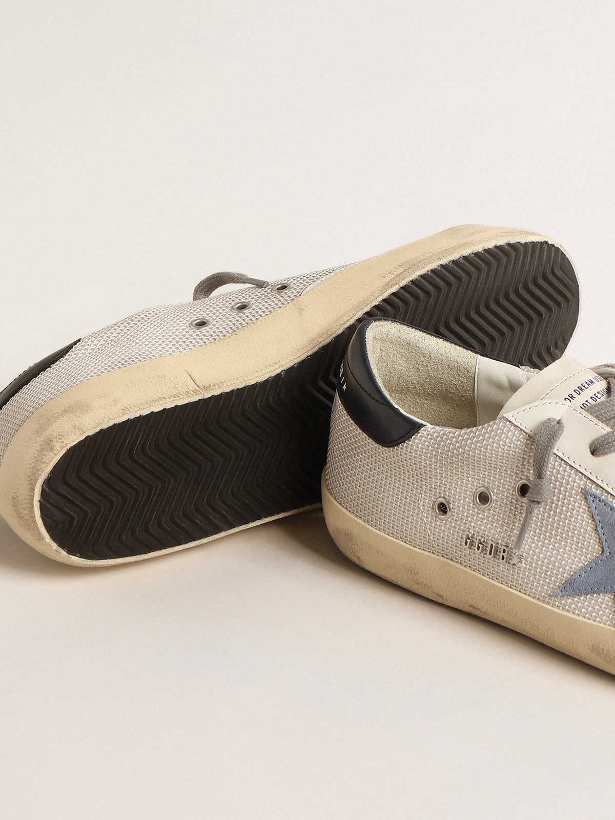 Super-Star in pale silver mesh with light blue suede star - Golden Goose Men