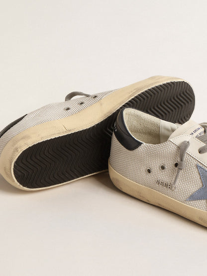 Super-Star in pale silver mesh with light blue suede star - Golden Goose Men
