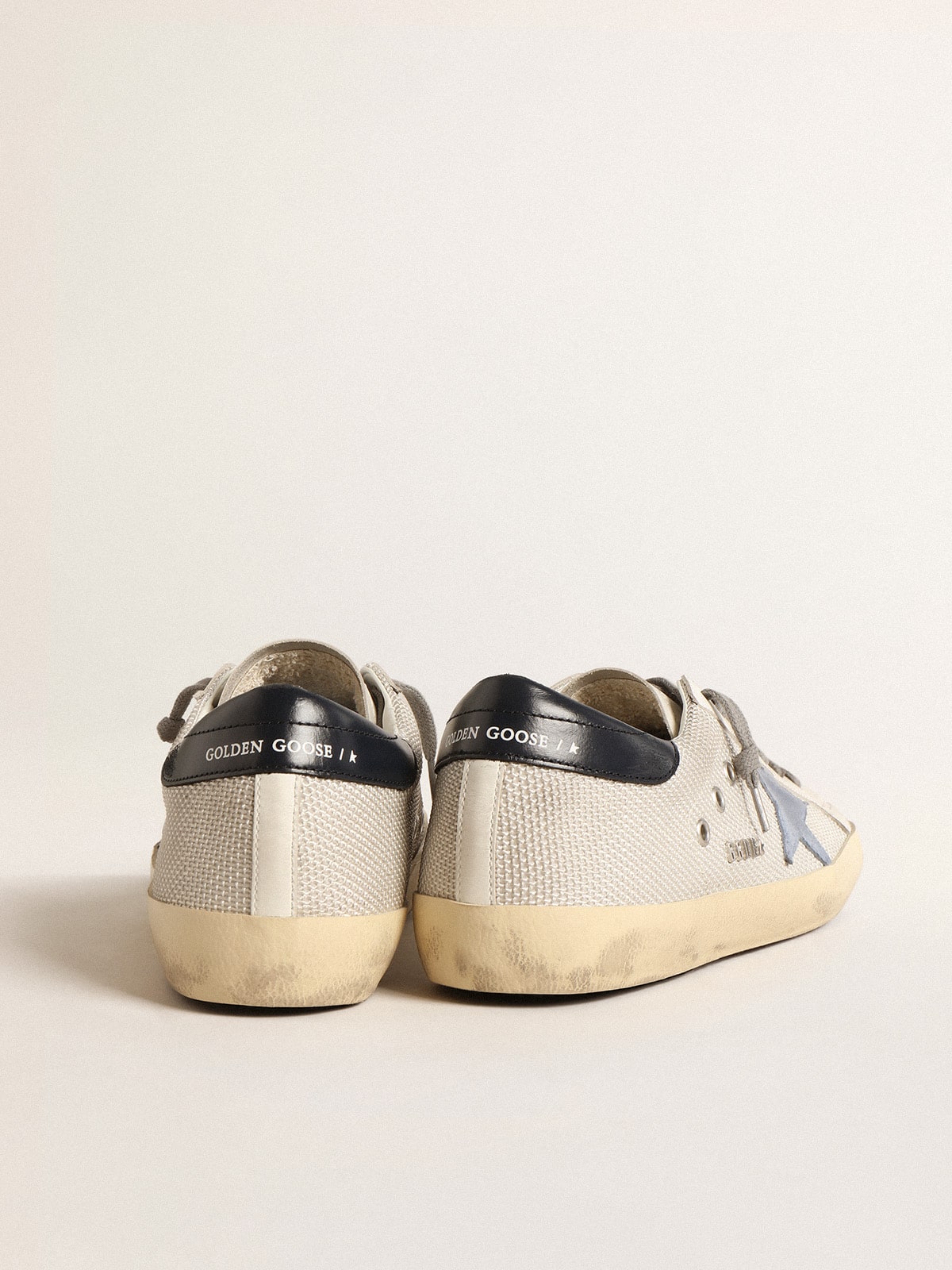 Super-Star in pale silver mesh with light blue suede star - Golden Goose Men