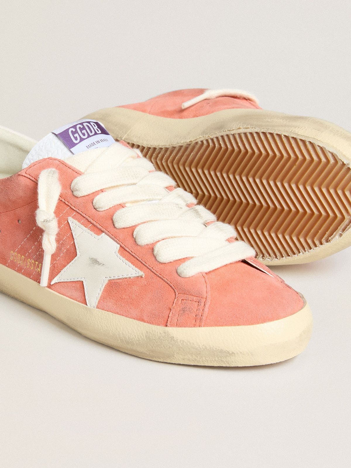 Men’s Super-Star in coral suede with white leather star and heel tab - Golden Goose Men