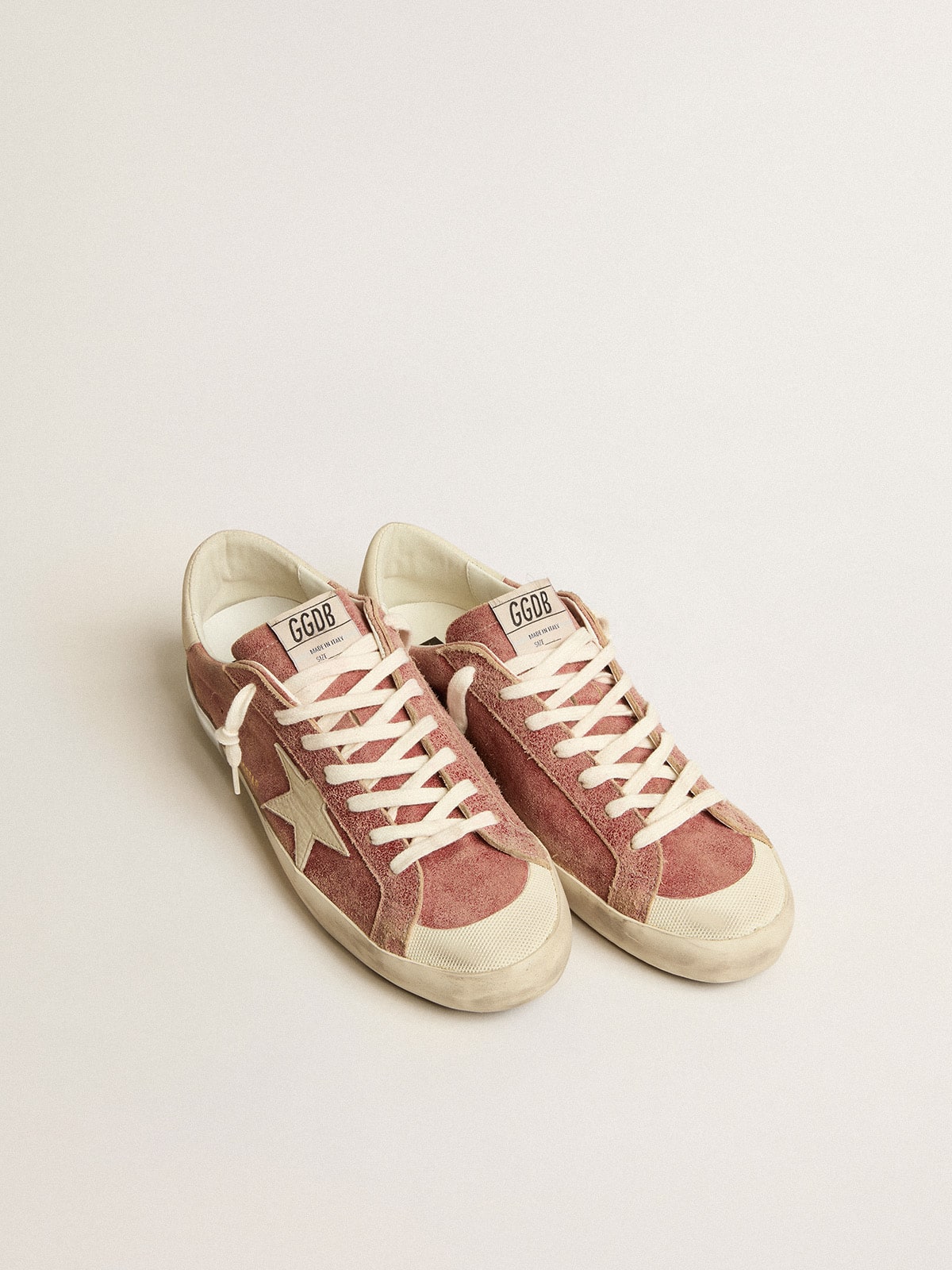 Men's Super-Star in red leather with cream nubuck star and heel tab - Golden Goose Men