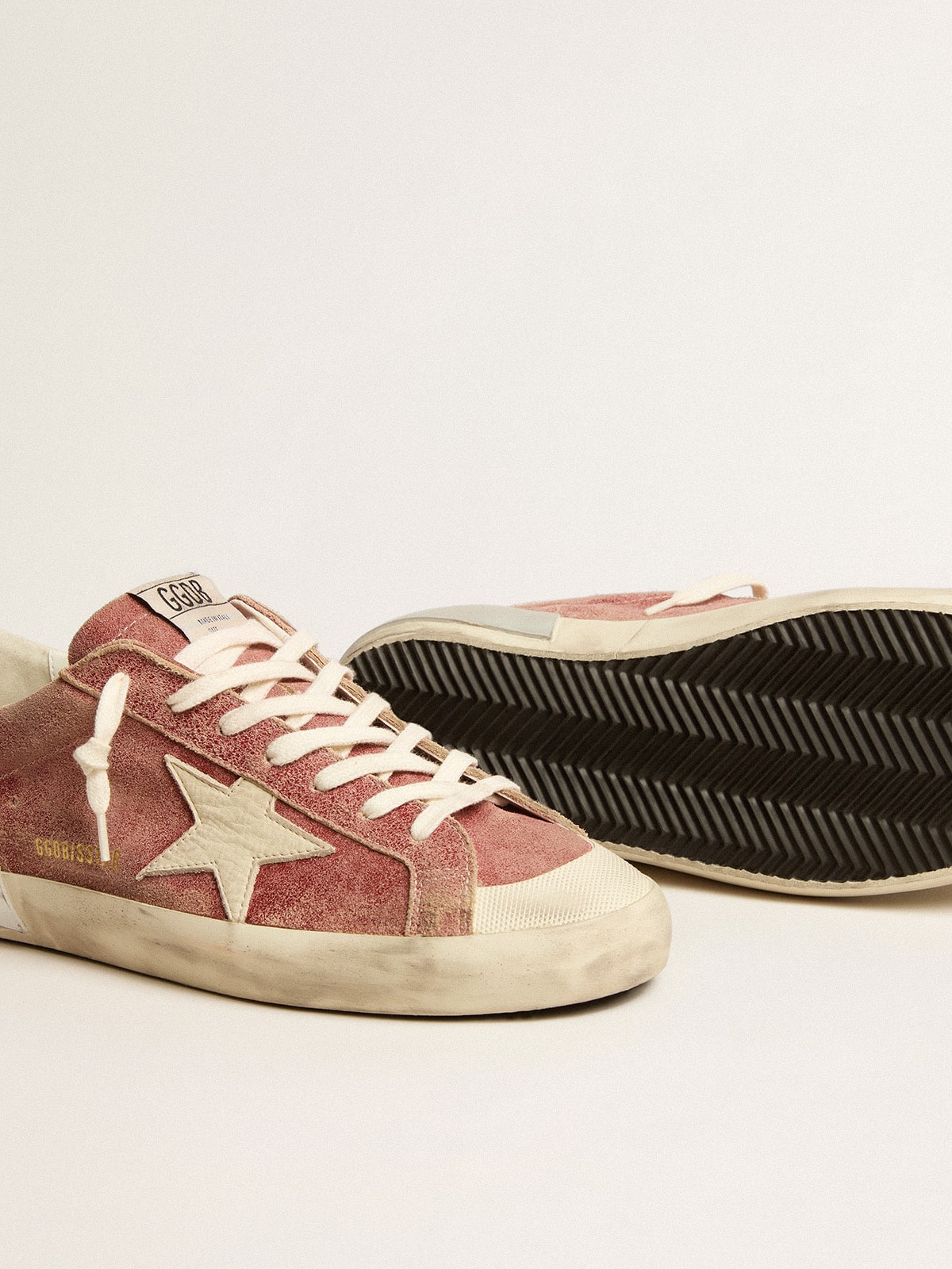 Men's Super-Star in red leather with cream nubuck star and heel tab - Golden Goose Men