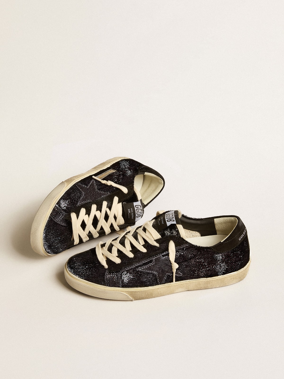 Men’s Super-Star in black velvet and suede with black suede star - Golden Goose Men
