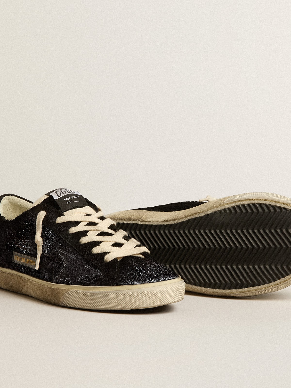 Men’s Super-Star in black velvet and suede with black suede star - Golden Goose Men