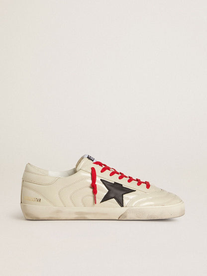 Men's Super-Star in glossy white matelassé leather with black leather star - Golden Goose Men