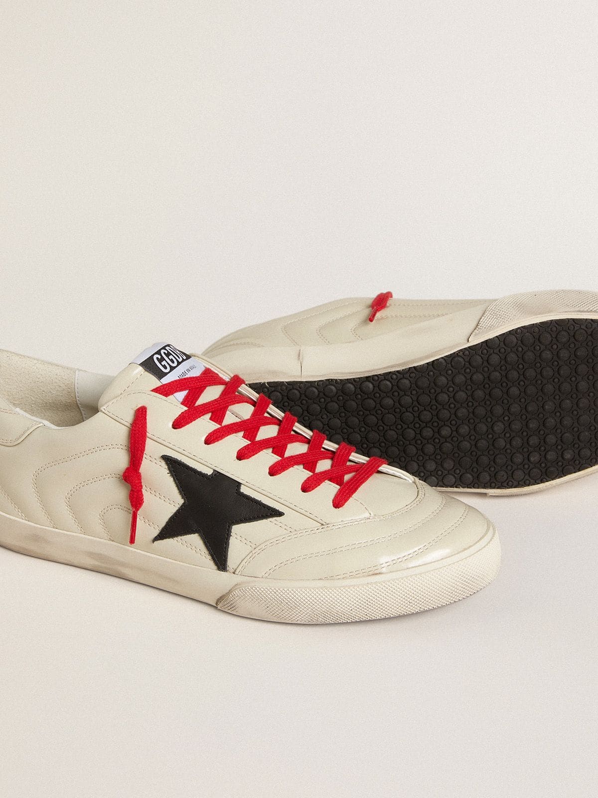 Men's Super-Star in glossy white matelassé leather with black leather star - Golden Goose Men