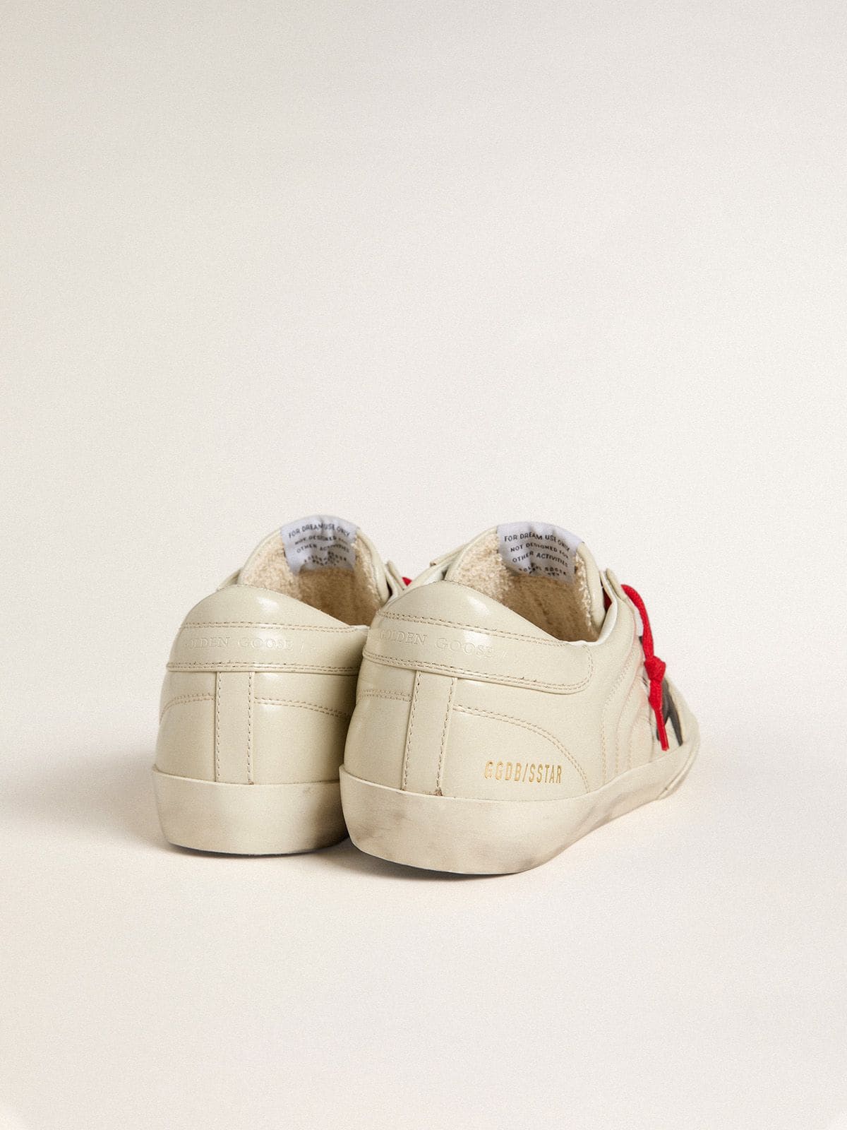 Men's Super-Star in glossy white matelassé leather with black leather star - Golden Goose Men