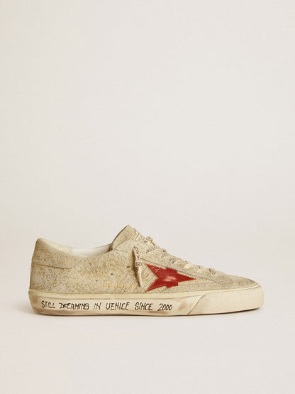 Men's Super-Star LTD in gray suede with red leather star - Golden Goose Men