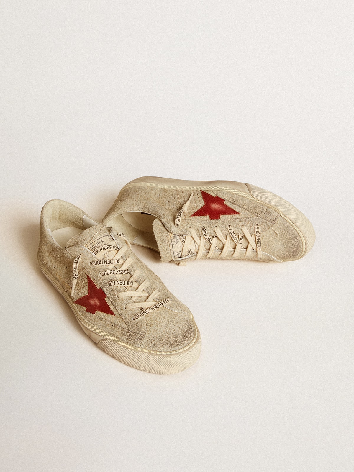 Men's Super-Star LTD in gray suede with red leather star - Golden Goose Men