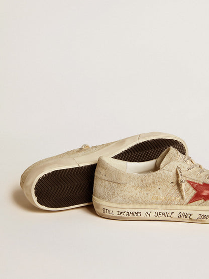 Men's Super-Star LTD in gray suede with red leather star - Golden Goose Men