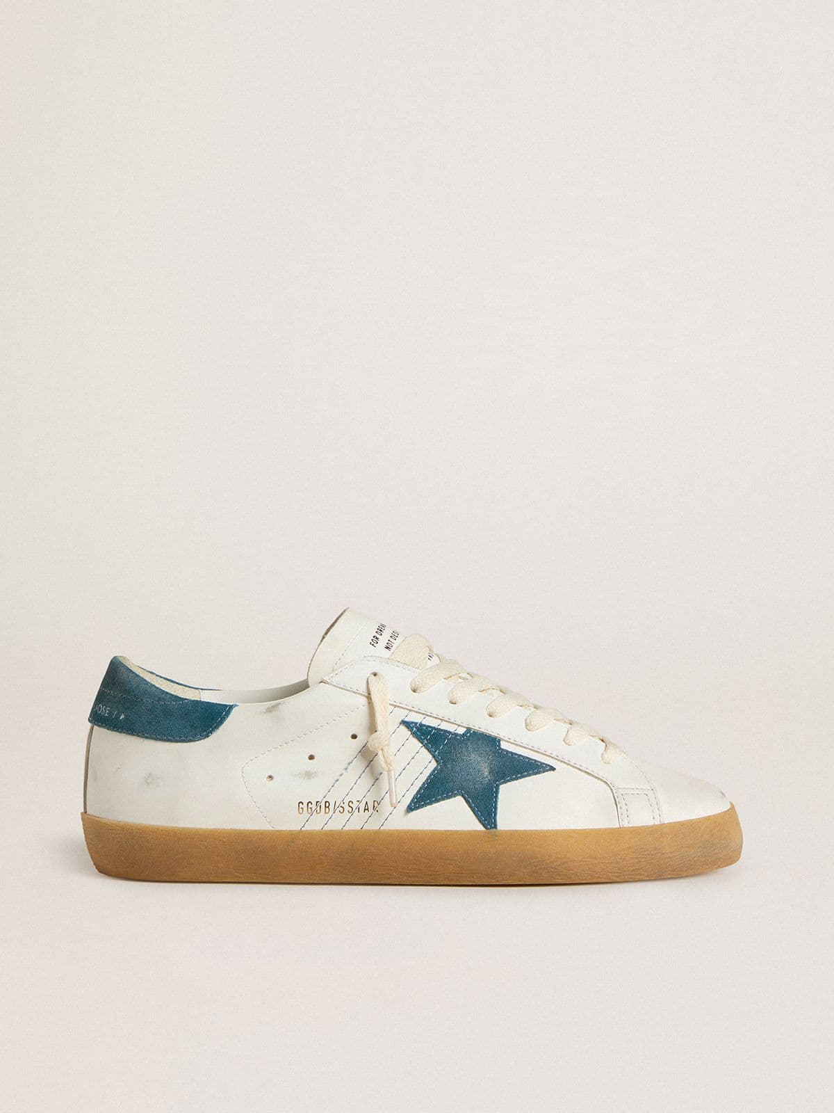 Men's Super-Star in leather with petrol-blue suede star and heel tab - Golden Goose Men