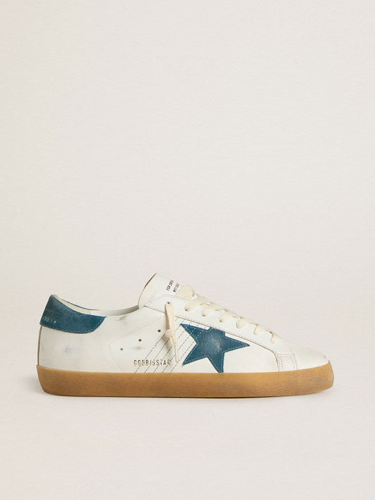 Men's Super-Star in leather with petrol-blue suede star and heel tab - Golden Goose Men