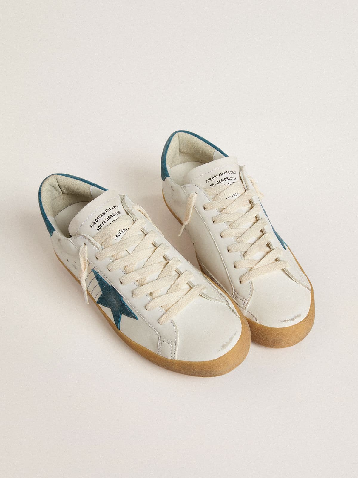 Men's Super-Star in leather with petrol-blue suede star and heel tab - Golden Goose Men