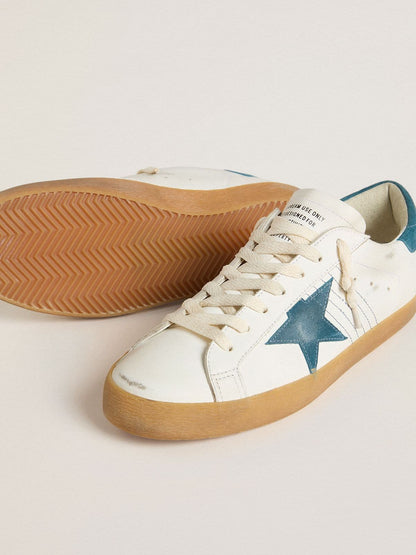 Men's Super-Star in leather with petrol-blue suede star and heel tab - Golden Goose Men
