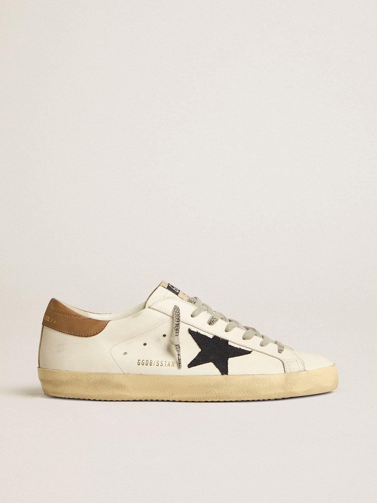 Men's Super-Star in white leather with midnight-blue canvas star and tobacco leather heel tab - Golden Goose Men