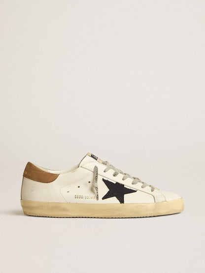 Men's Super-Star in white leather with midnight-blue canvas star and tobacco leather heel tab - Golden Goose Men