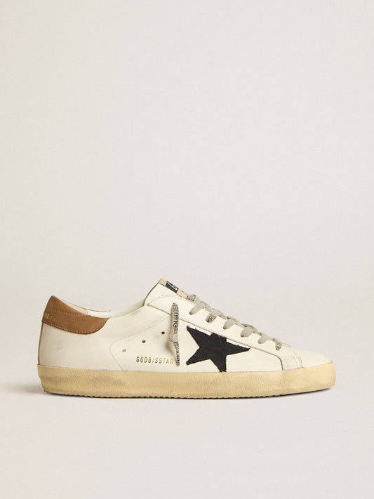 Men's Super-Star in white leather with midnight-blue canvas star and tobacco leather heel tab - Golden Goose Men