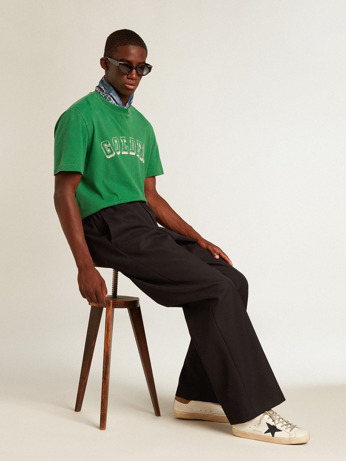 Men's Super-Star in white leather with midnight-blue canvas star and tobacco leather heel tab - Golden Goose Men