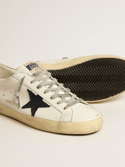 Men's Super-Star in white leather with midnight-blue canvas star and tobacco leather heel tab - Golden Goose Men