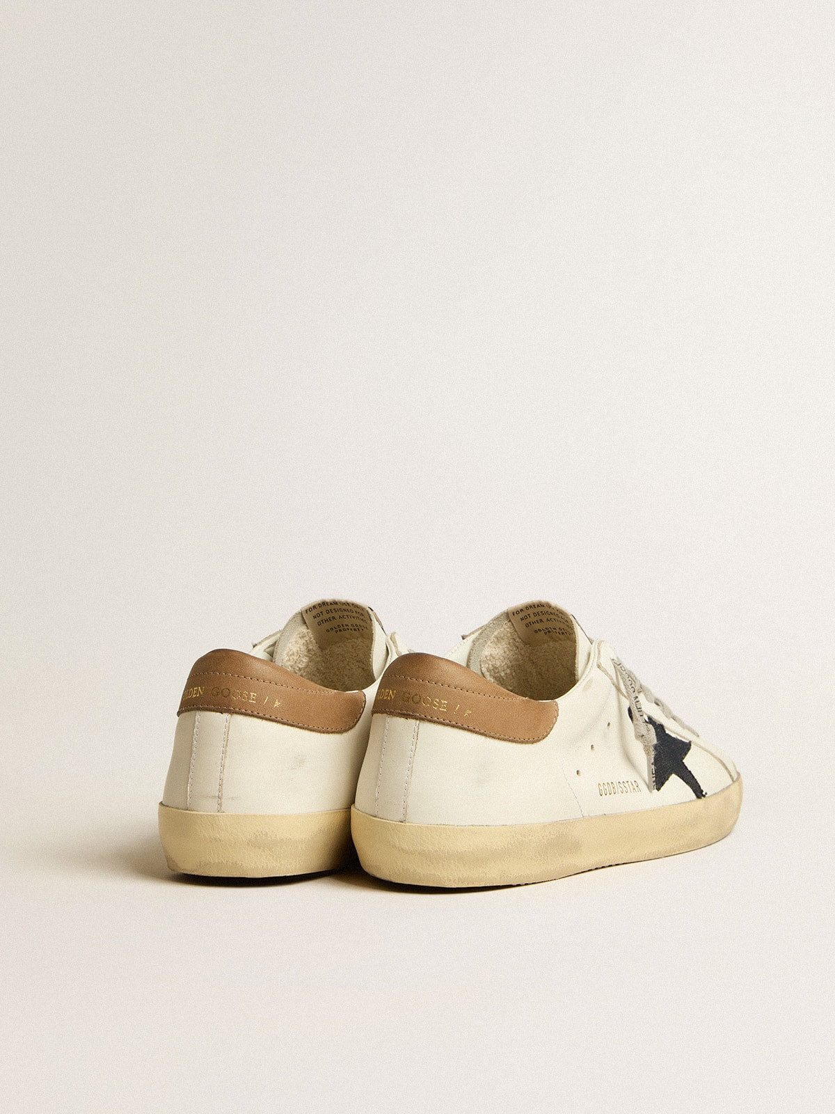 Men's Super-Star in white leather with midnight-blue canvas star and tobacco leather heel tab - Golden Goose Men