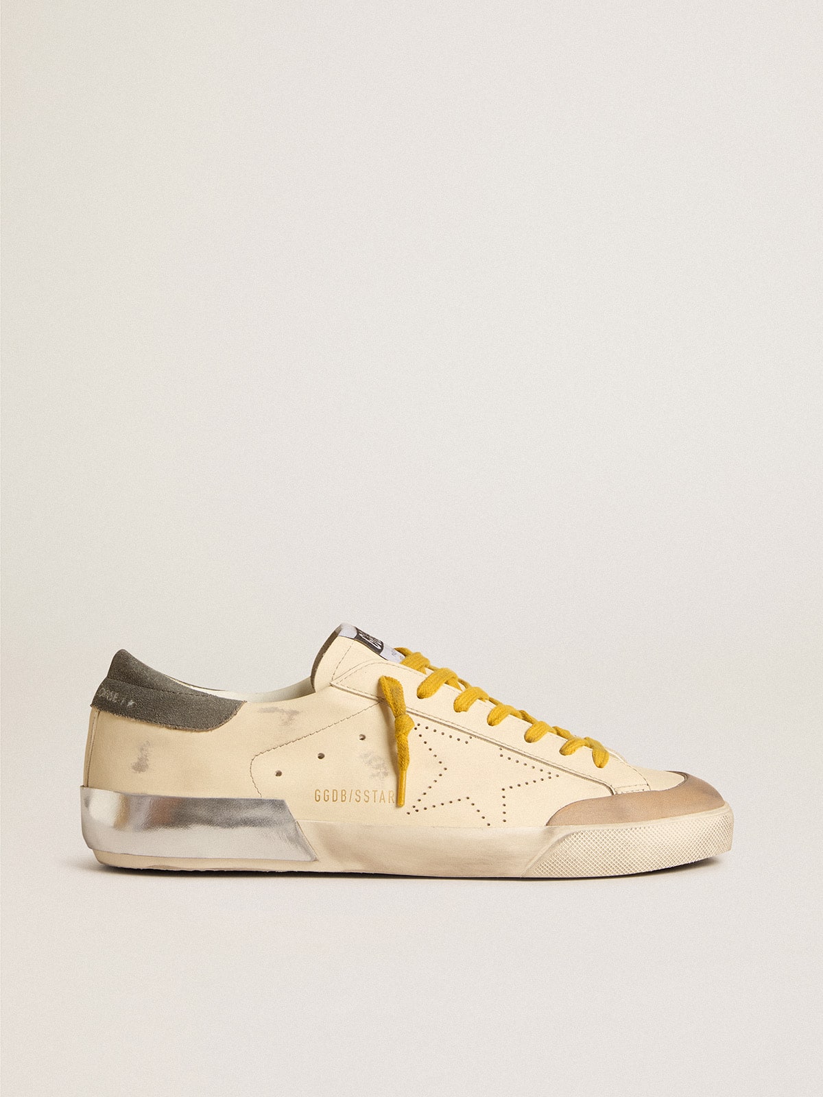 Men's Super-Star in leather with perforated star and gray suede heel tab - Golden Goose Men